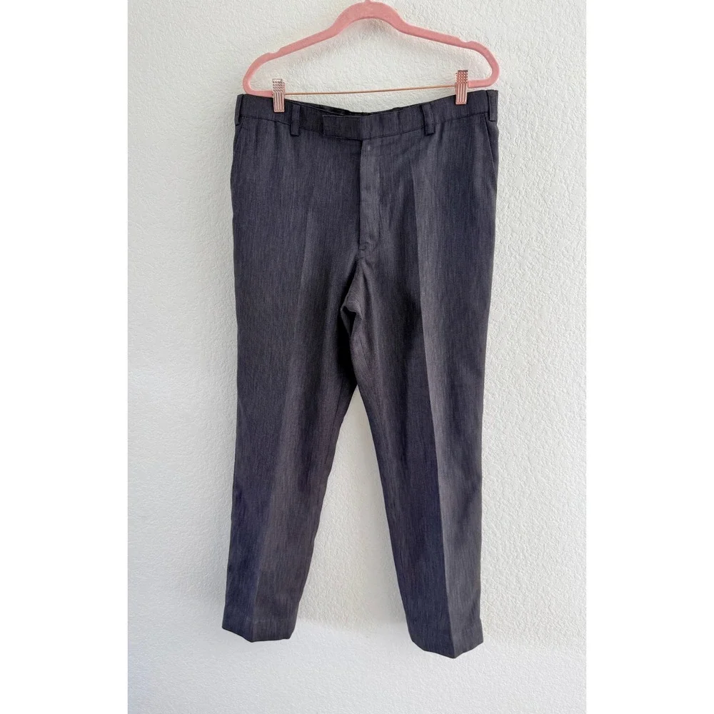 Vintage Mens Charcoal Gray Textured Dress Pants‎ Straight Leg Trousers 34x29
